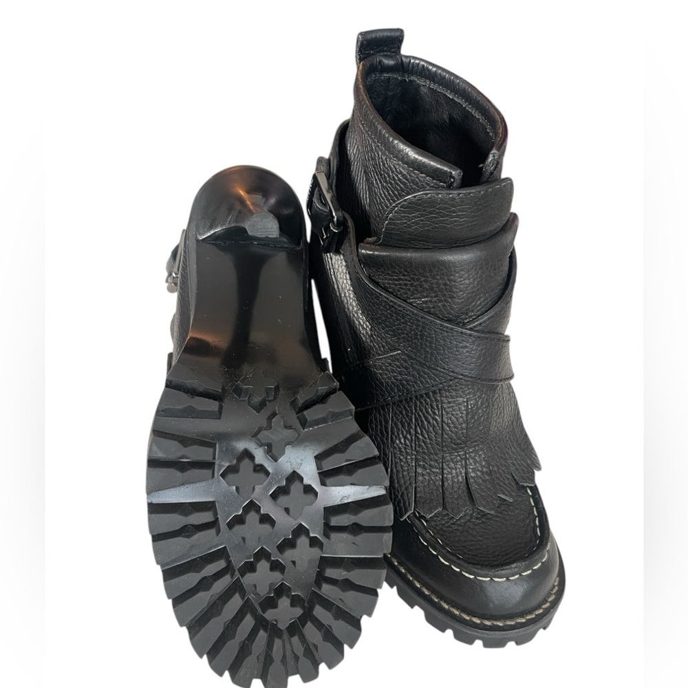 Tory Burch Black Leather Fringe Ankle Booties with Buckle - Picture 13 of 16